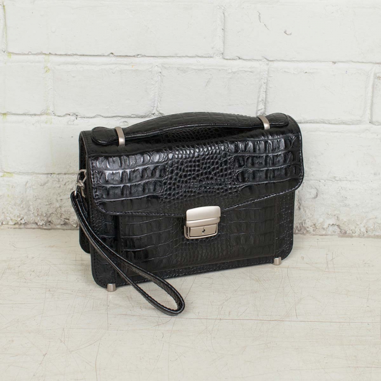 Стильная барсетка мужская из кожи под рептилию Clark Black Caiman