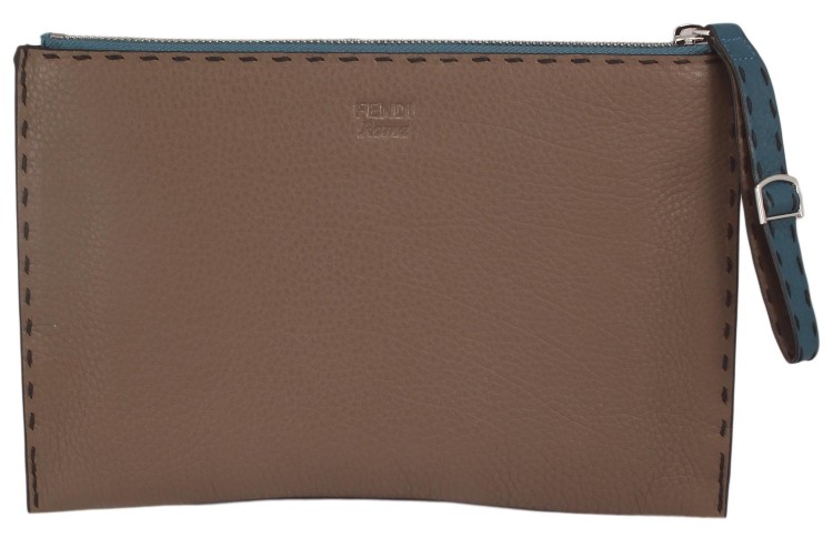 Двухцветная кожаная папка Fendi хаки _8966