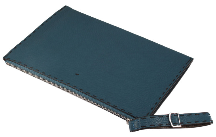 Двухцветная кожаная папка Fendi хаки _8974