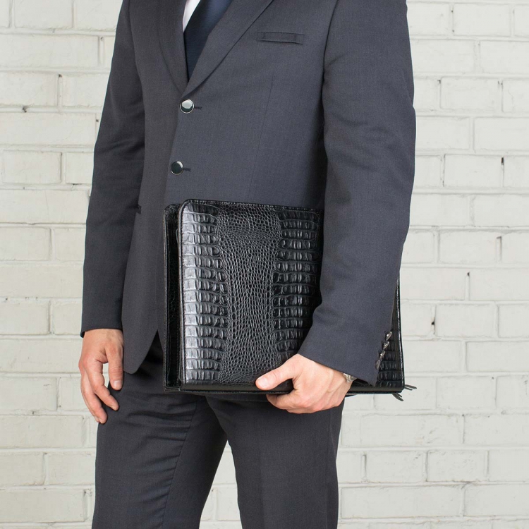 Папка для документов кожаная Elton Black Caiman