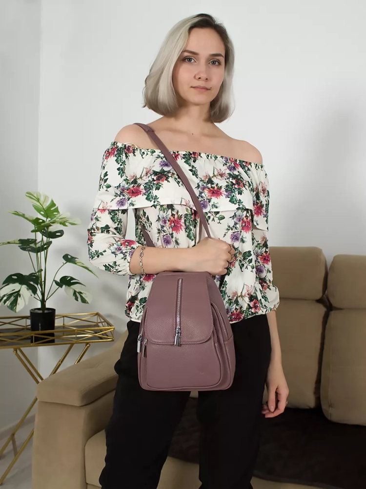 Рюкзак женский кожаный маленький Paul Rayner розовый 1031-1