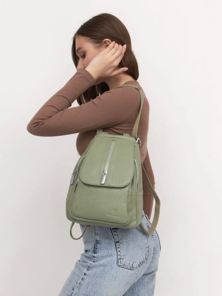 Рюкзак женский кожаный маленький Paul Rayner фисташковый 1031-1