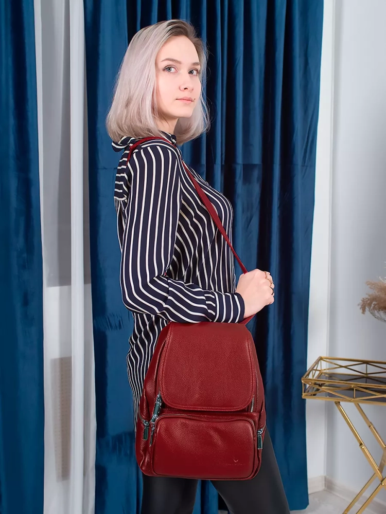 Женский кожаный городской рюкзак PR красный 1029