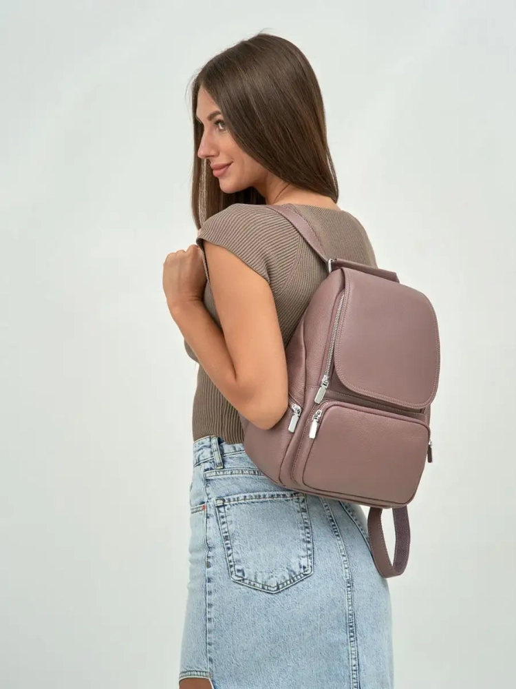 Женский кожаный городской рюкзак PR розовый 1029