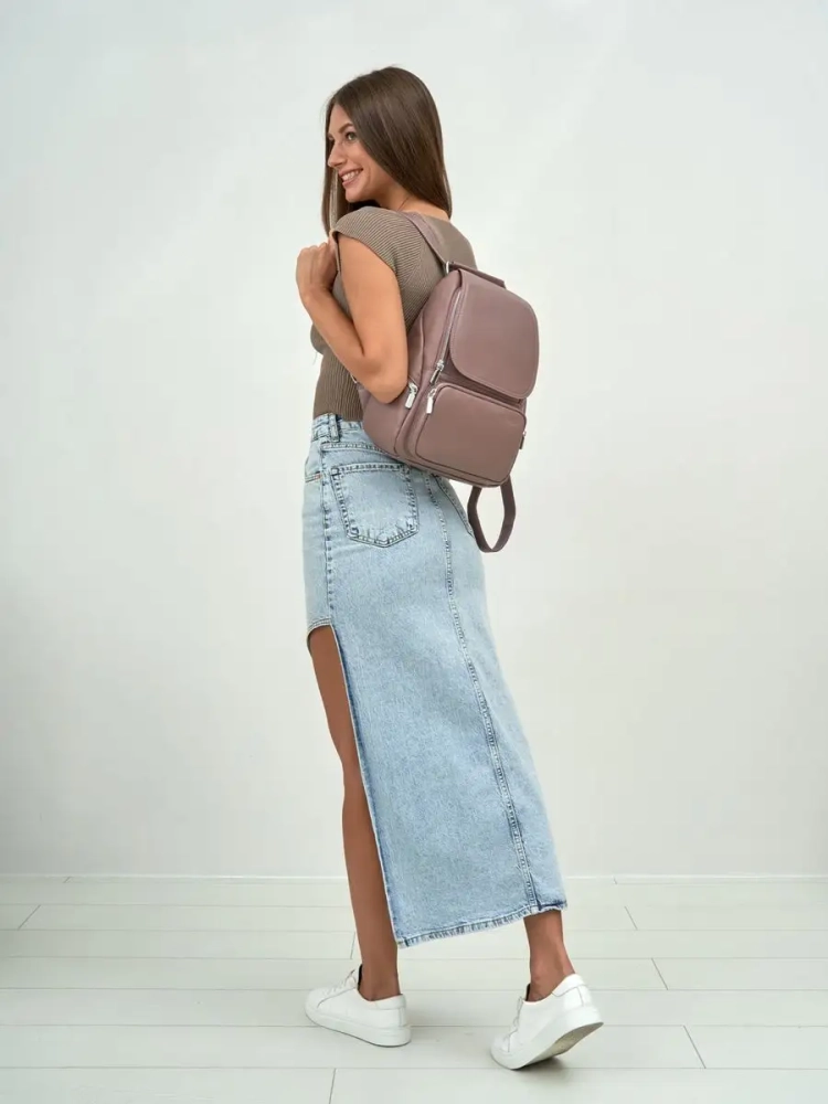 Женский кожаный городской рюкзак PR розовый 1029