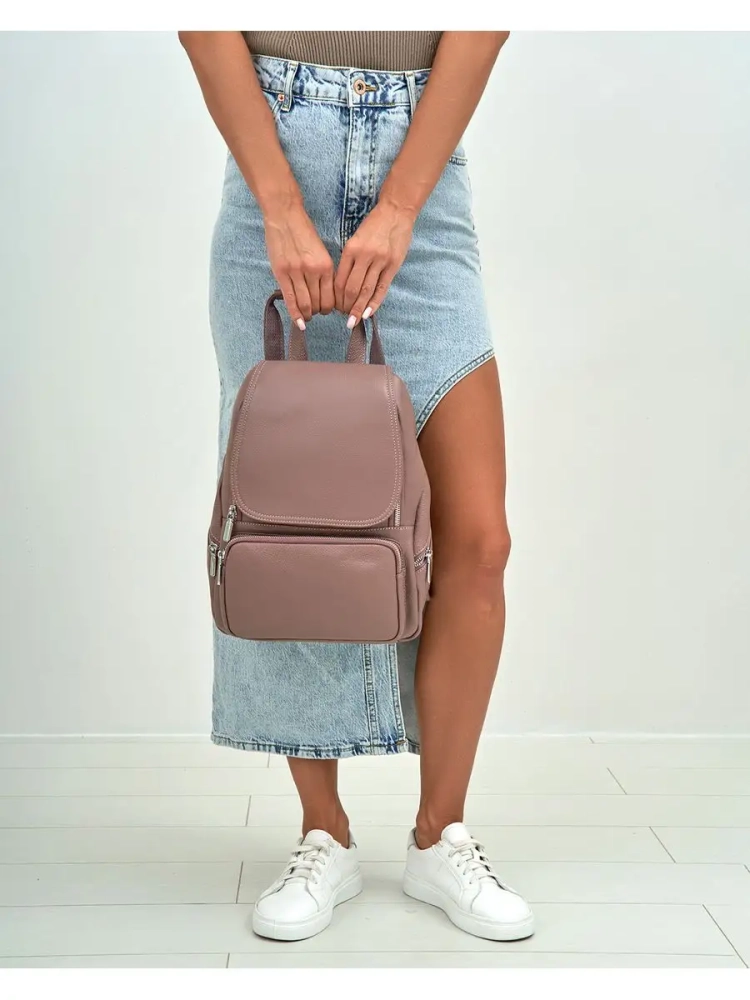 Женский кожаный городской рюкзак PR розовый 1029