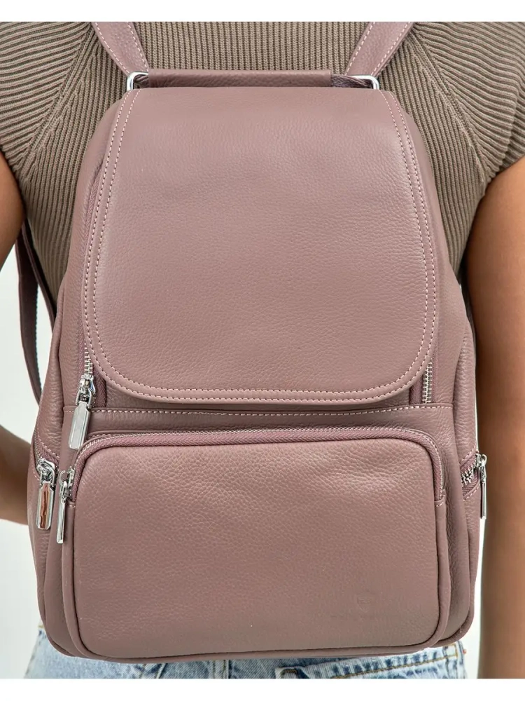Женский кожаный городской рюкзак PR розовый 1029