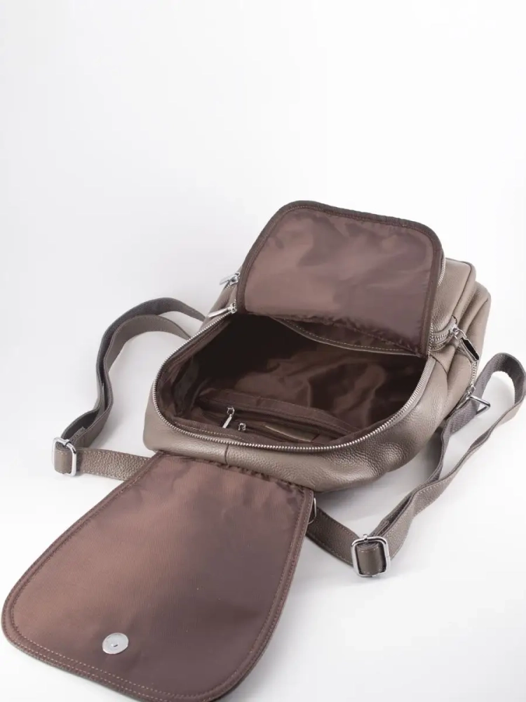 Женский кожаный городской рюкзак PR серый 1029