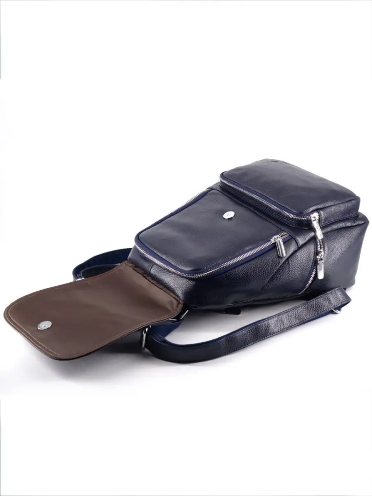 Женский кожаный городской рюкзак PR синий 1029