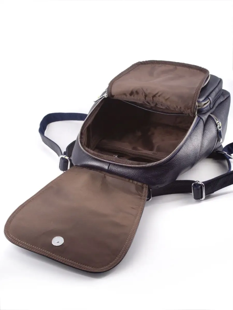 Женский кожаный городской рюкзак PR синий 1029