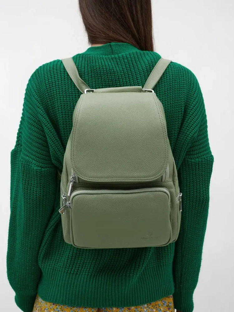 Женский кожаный городской рюкзак PR фисташковый 1029