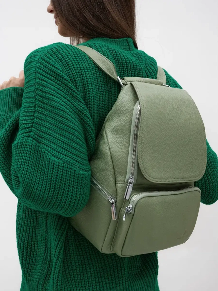 Женский кожаный городской рюкзак PR фисташковый 1029