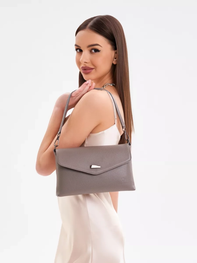 Клатч женский кожаный серый 8819